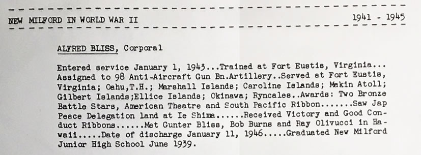 Alfred Bliss New Millford Info from Tersea Martin